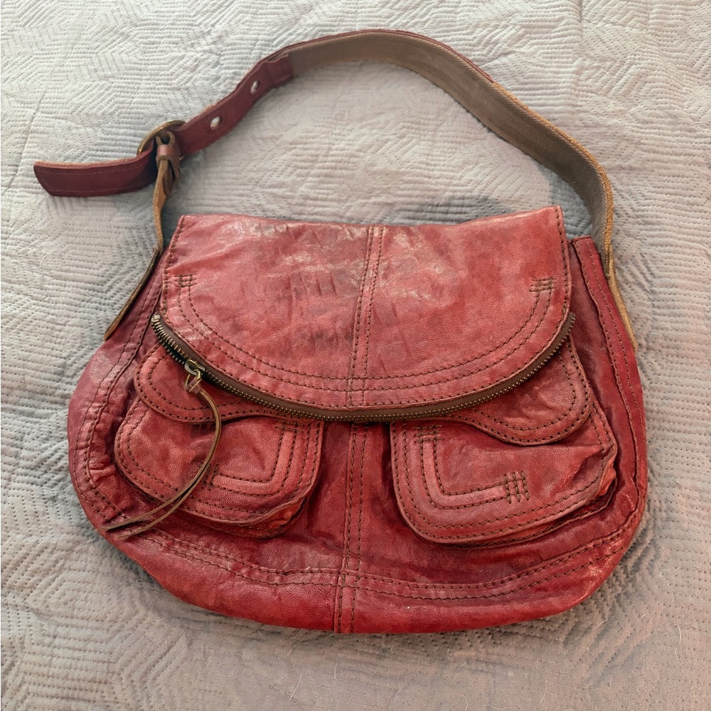 Lucky Brand Distressed Red Leather Shoulder Bag